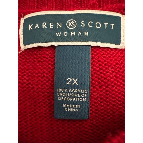 Karen Scott Ugly Christmas Sweater 2X Teddy Bear Scarf Snowflakes - Picture 2 of 6